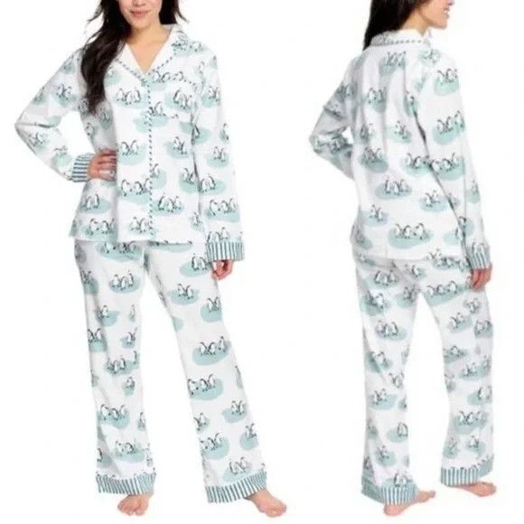 Munki Munki Button-Front Top & Bottom Penguin Print Pajama Set Size S - Picture 2 of 16